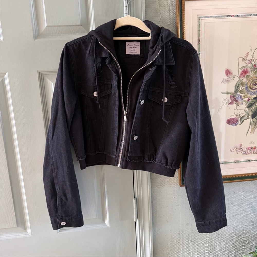 Love Tree Charcoal Hooded Denim Jacket
